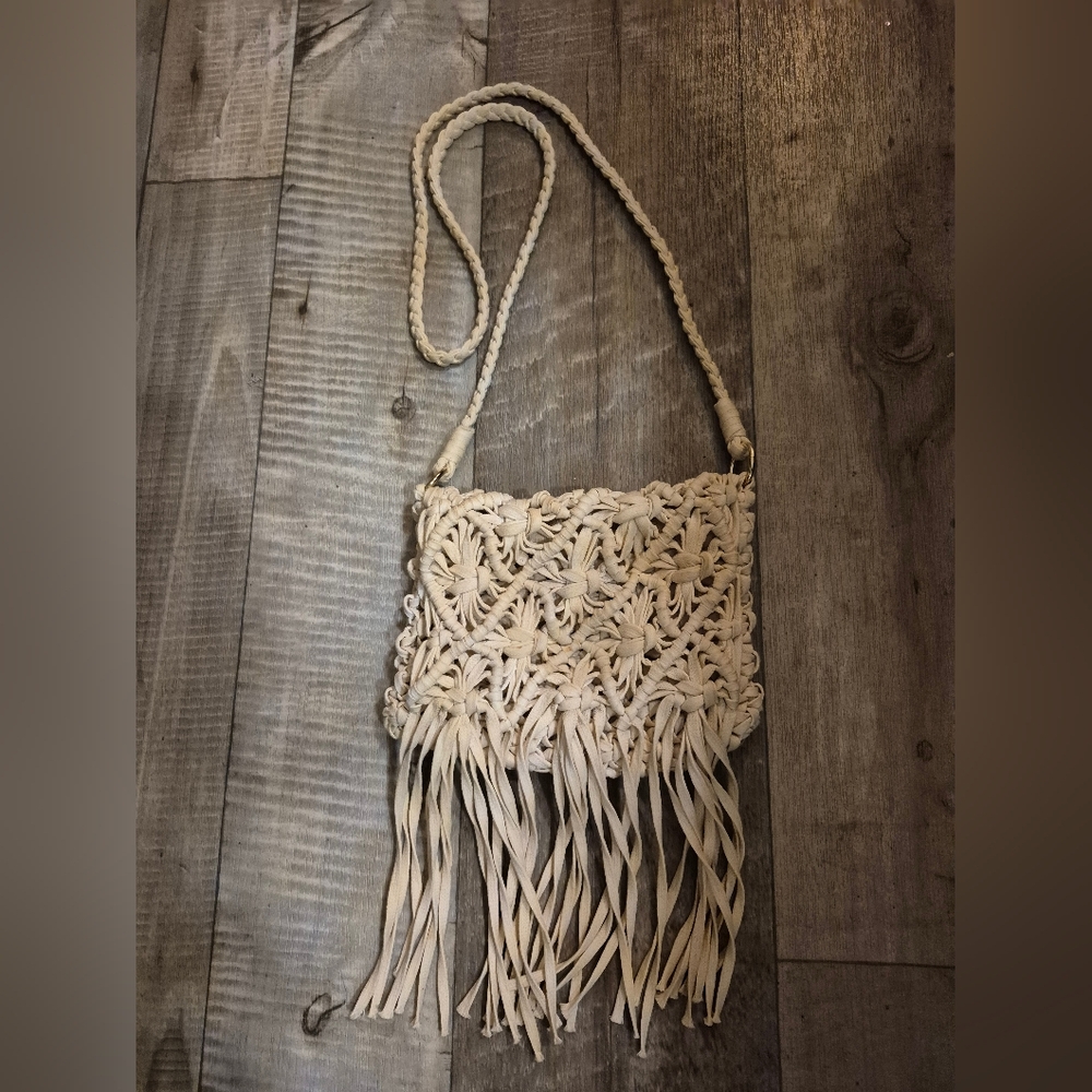 Merona Macrame Crochet Cream Boho Crossbody Bag - Picture 5 of 5